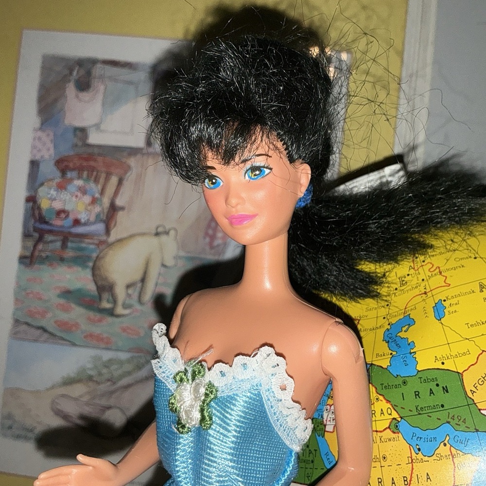 Vintage 1980s Kira Barbie Doll 80s 90s Black Hair Blue Swimsuit Bodysuit